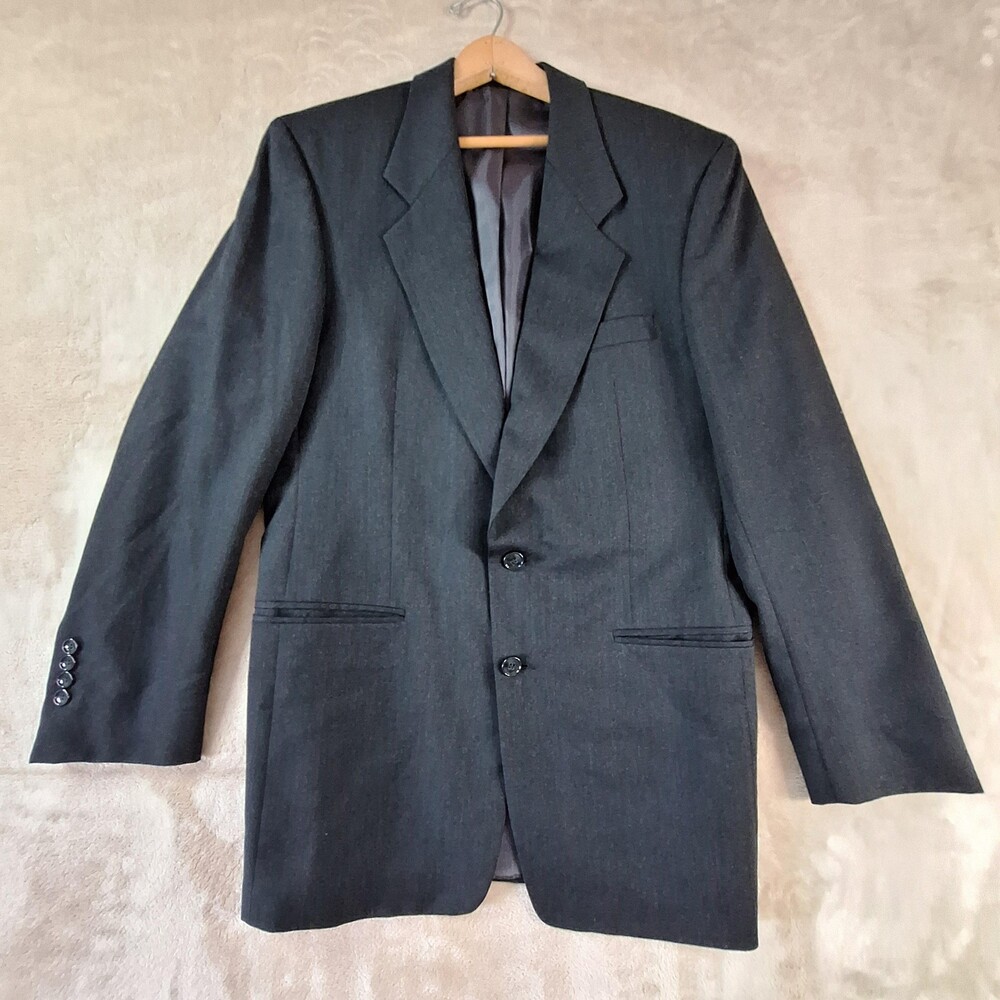 Jones New York Blazer Mens 44 Long Gray 100% Wool Ventless Pinstripe Suit Jacket